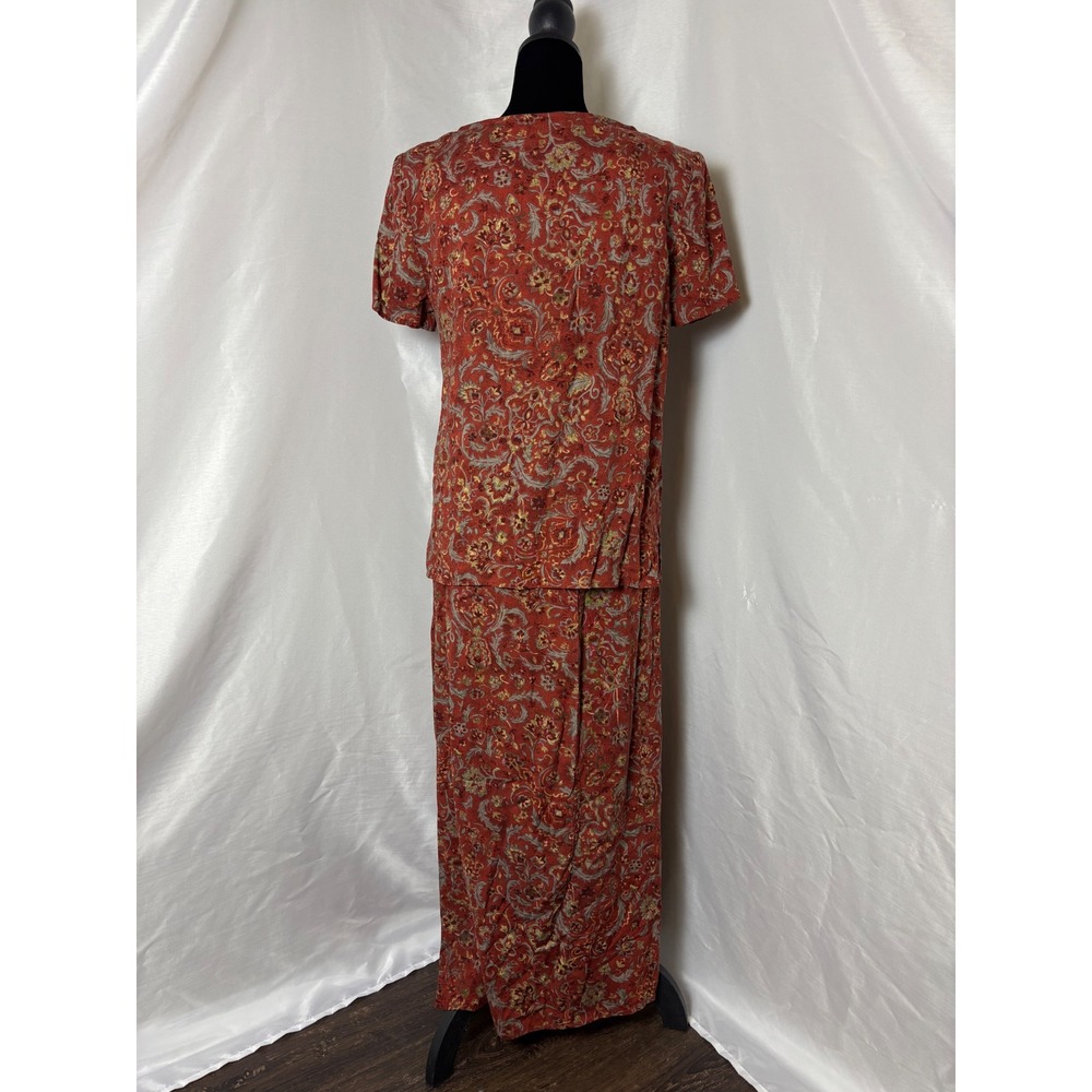 David Wayne Dress Maxi Skirt Set Women Small Red Paisley Vintage Shoulder Pads - Picture 4 of 5